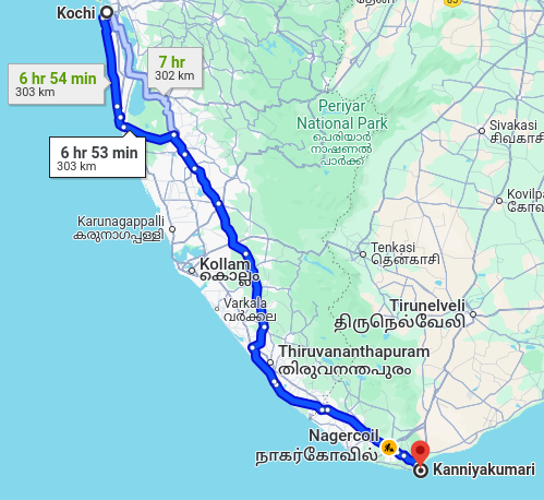 Kochi to Kanyakumari Road trip